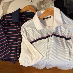 Greg Norman Golf Shirt Bundle Size XXL White Play Dry And Red/blue Stripe polo